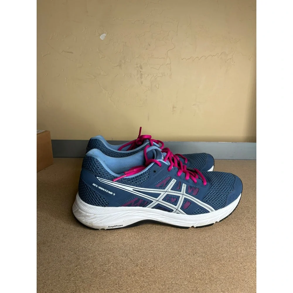 Asics Gel-Contend 5 Womens Blue Pink Running Shoes 1012A234 Size 8